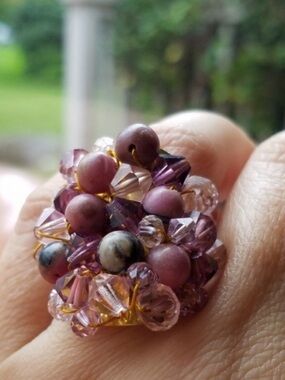 Swarovski Elements & Genuine Gemstones Mauve Statement Ring NWT